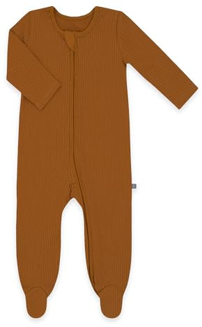 emma & noah Baby Schlafanzug, Weicher & Atmungsaktiver Strampler für Neugeborene, Oeko-TEX Zertifiziert, Langarm Pyjama mit Reißverschluss für Jungen & Mädchen, Mit Füßen (Essential Toffee, 62 cm)