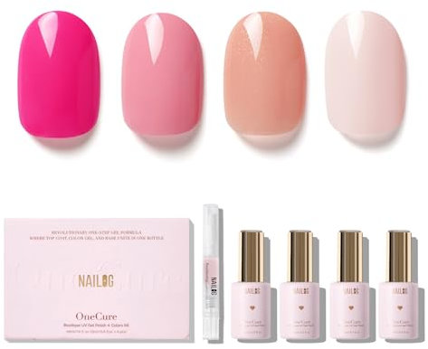 NAILOG Gel Nail Polish Set - 4 Colors Top Coat Color Gel Base 3-In-1 Soak Off UV Gel Polish Kit for Home DIY & Birthday Gifts for Women,Pinkcess