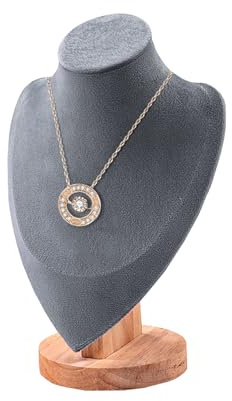 TINGSING Support à colliers en velours, buste à bijoux, présentoir avec socle en bois, mannequin, porte-colliers, organisateur pour bijoux, vitrines, boutiques, foires, taille moyenne, gris