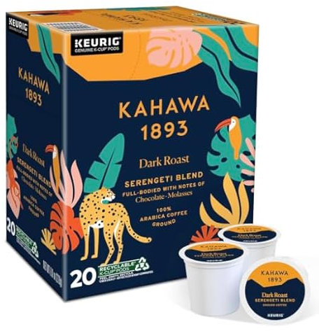 Kahawa 1893 Coffee, Dark Roast K-Cup Pods for Keurig Brewers - Serengeti Blend 20 Count (1 Box of 20 K-Cup Pods)