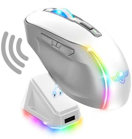 Spirit Of Gamer - Elite M50 Artic, Souris Gamer sans Fil RGB 8000 DPI, 6 Boutons Programmables, Connexion Bluetooth & 2,4 GHz, Autonomie Longue Durée 90h, Gaming Mouse, Station de Recharge RGB, Blanc