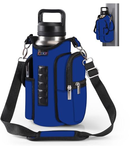 iColor Magnetic Gym Bag Water Bottle Carrier with Phone Pockets & Accessories Organizer for Men Women, 5 Built-in Magnets Bottle Sling Pouch Sleeve with Handle Shoulder Strap (Blue)