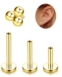 Adramata G23 Titan Helix Piercings Conch Tragus Piercing Ohr Gold/Silber | 16G Innengewinde Medusa Labret Piercing,Lippenpiercing,Medizinische Ohrstecker,Klein Knorpel Ohrringe Damen