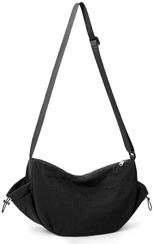 KALIDI Umhängetasche für Damen, Nylon, halbmondförmig, Hobos und Schultertaschen mit verstellbarem Riemen, Schultertasche für den täglichen Gebrauch, schwarz 2