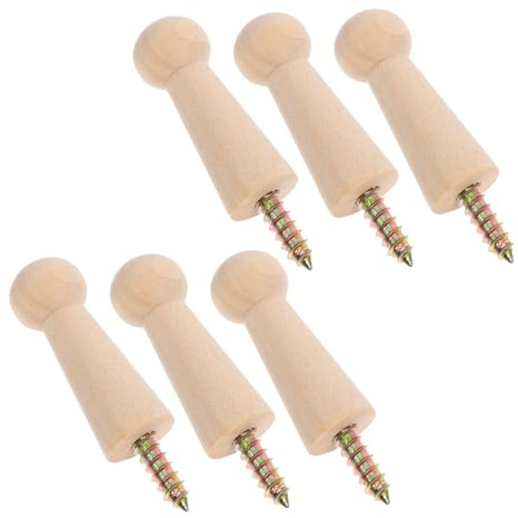 OFFSCH 6pcs Wooden Wall Hook Peg Small Shaker Pegs Screw Solid Wood Hook for Hanging Door Towel Hanger in Bedroom Kitchen