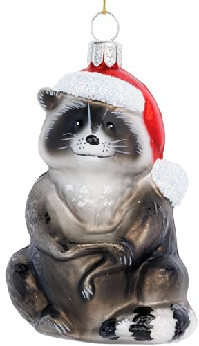 SIKORA Waschbär mit Mütze besondere Weihnachtskugel Glas Christbaumschmuck Deko Figur Weihnachten Anhänger Ornament - Meisterstücke - BS778