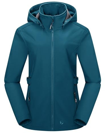 Outdoor Ventures Women’s Waterproof Softshell Jacket with Datachable Hood Fleece Lined Outdoor Jacket Ladies Hiking Short Coat Casual Outerwear Jacket Hiking Camping Ceramic Blue M