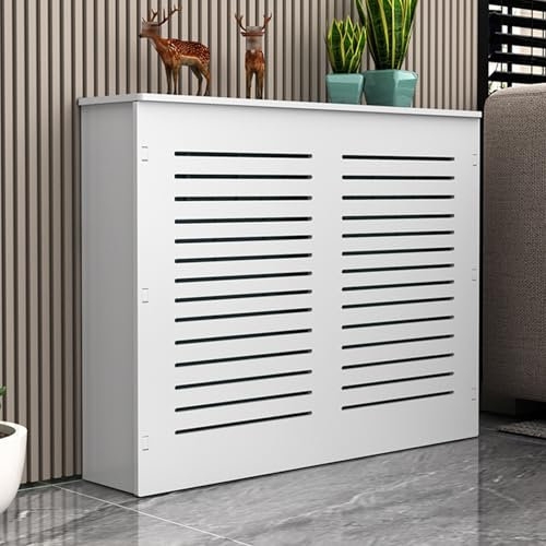 White Radiator Cover Shelf,Radiator Covers for Home,Heat Covers for Radiator,Modern Wood MDF Cabinet,Horizontal Slat Tall Radiators Shelf,Large High Heater Covers,for Living Room Bedroom Hallway(L70*H