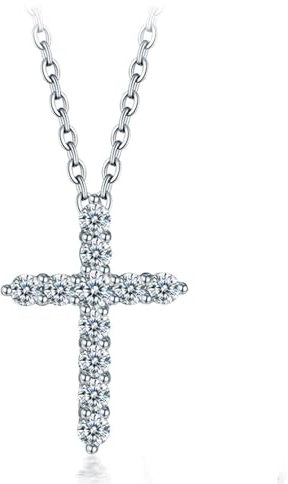 Tolldek 18K 750 Weiß Gold Halskette, Kreuz Anhänger mit Diamant 0.03+0.22ct, Frauen Halskette Geschenk Au750 Gold Kette Damen Hochzeit Echte Goldschmuck, 50CM