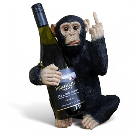 LGO Home & Garden Decorative Wine Bottle Holder, Cheeky Chimp Design, Up Yours Monkey, Resin Statue Ornament, Black