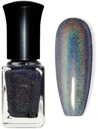 Holographic Nail Polish - Black Nail Varnish - Chip Resistant & Dazzle Dry Nail Polish - Magic Rainbow Effect Glitter Nail Varnish - Super Shine Nail Art Home DIY 6ml