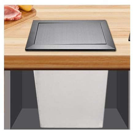 JSDQQG Cubo De Basura Empotrable, Tapa Acero Inoxidable Balanceada, Higiénico, Residuos Orgánicos, 15L, Cubo De Basura Encimera Extraible,Negro,Lid+Bin