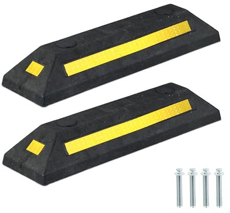 Relaxdays Radstopper, 2er Set, Anfahrschutz Garage, Reflektoren, HxBxT: 8,5 x 53 x 14,5 cm, Garagenstopper, schwarz/gelb
