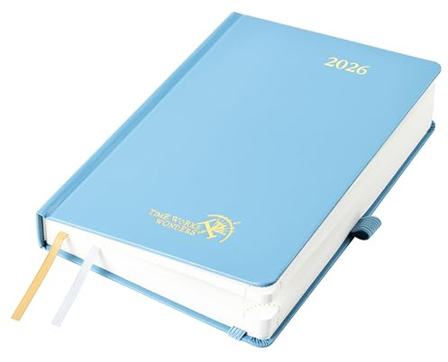 POPRUN Kalender 2026 Tagesplaner 21,5 x 14,5 cm, Tageskalender A5 1 Tag 1 Seite (Montag - Sonntag), Terminplaner (Jan.2026-Dez.2026) mit Hardcover, Stiftschlaufe - Dunstblau