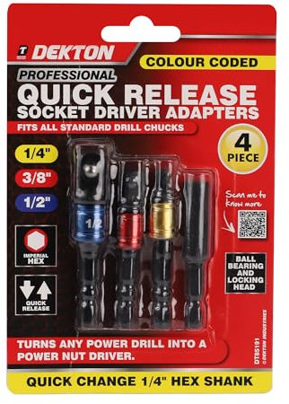 Dekton 4PC Impact Socket Adaptors – Durable Tool Set for Converting Socket Sizes | Compatible with Impact Wrenches and Ratchets | Chrome Vanadium Steel for Strength and Longevity