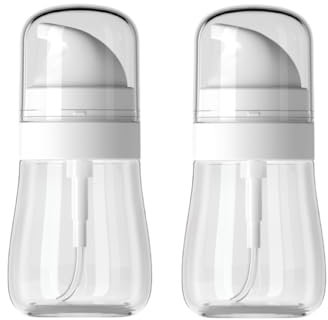 Cosmetic Pump Bottles 50ml –Travel-Sized Lotion Bottle, Leak-Proof Flat Design Refillable Containers for Travel, Makeup, Skincare & Haircare (Clear, 2 Pack)