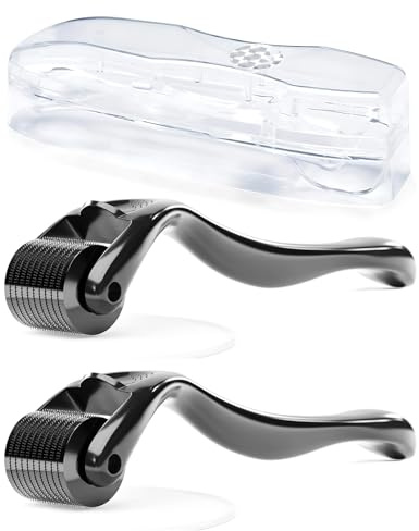 2 Stück Dermaroller Set, 0.5mm & 1.0mm Nadeln, Bartroller & Narbenroller, Microneedling für Gesicht & Kopfhaut, Hautverjüngung & Haarwachstum, Anti-Aging & Narbenpflege