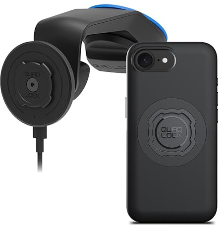 Quad Lock Support Ventouse pour Téléphone de Voiture pour Pare-Brise/Tableau de Bord avec Tête de Charge sans Fil MAG V2 et Coque MAG pour iPhone 16e