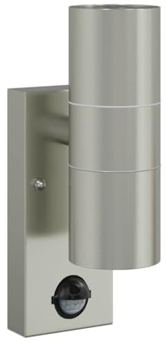 vidaXL Outdoor Wall Light Silver 7 x 10 x 22 cm Stainless steel, Cylindrical Wall Sconce, Modern Outdoor Lighting, Water-Resistant Accent Light, Terrace Illumination, Architectural Fixture