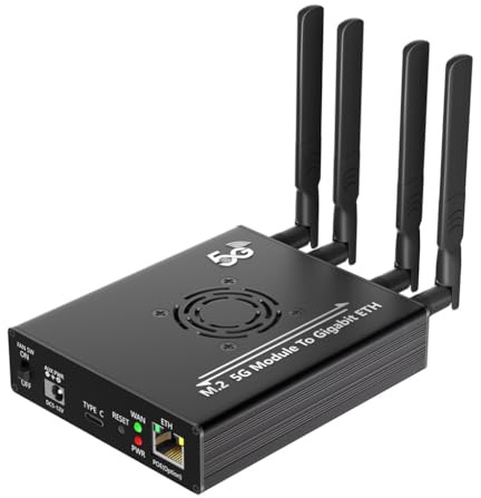 JMT NGFF M.2 5G-Modul auf USB-C ETH-Adapter mit POE-Modul, Dual-SIM-Kartensteckplatz, RJ45-Port, RTL8125BG-Controller und 4 x Antenne und Gehäuse
