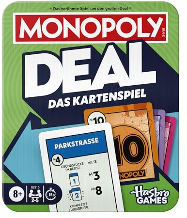Monopoly Deal Kartenspiel in Einer Aufbewahrungsdose zum Sammeln | ab 8 Jahren | 2 - 5 Spieler | Unterhaltsames Familienspiel für Kinder, Teenager und Erwachsene | Reisespiel - Deutsche Version