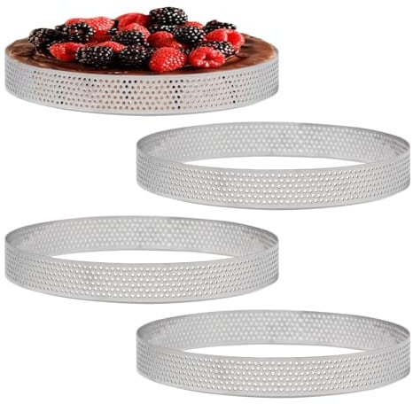 Pilikoll 4 Stück Ø15cm Mousse Tartelette Förmchen mit Löchern für Torten | 430 Edelstahl Tartelette Förmchen Perforierter, für Gebäck Minikuchen Mini-Pizzen Muffins