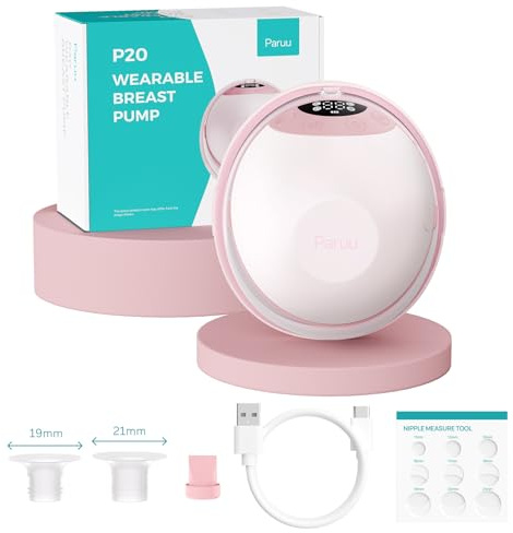 Paruu P20 Electric Breast Pump, Wearable, Portable & Hands Free with 4 Modes 12 Suction Levels, Double-Sealed 19/21/24mm Flanges, Visual Design of Milk Volume (1 Pack, Pink)