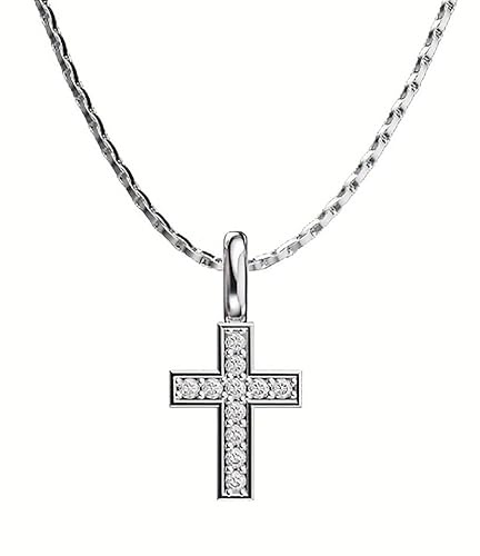 Sanixa Karma NH11509527 Halskette Damen Kreuz Silber 50 cm Kette Edelstahl Kreuzkette für Frauen modern Damenhalskette wasserfest hypoallergen rostfrei Damenschmuck