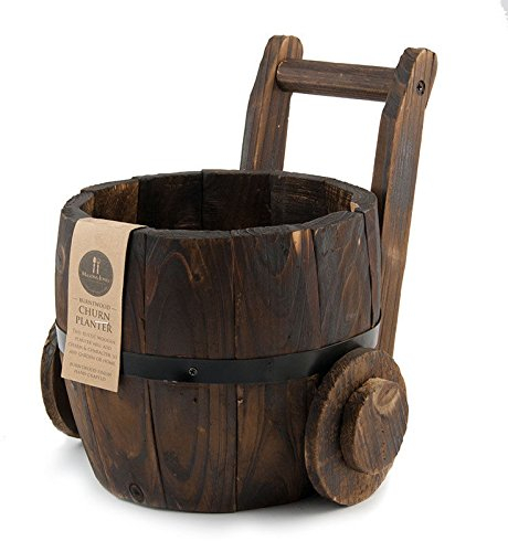 Antique Style Ornamental Burntwood Butter Churn Hand Crafted Garden Planter Pot