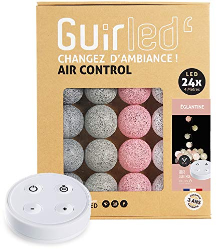 GuirLED - LED Baumwollkugeln Lichterkette USB - Drahtlose Fernbedienung - Baby Nachtlicht 2h - Dual USB 2A Netzteil enthalten - 4 Intensitäten – 24 Kugeln 2.4m - Églantine
