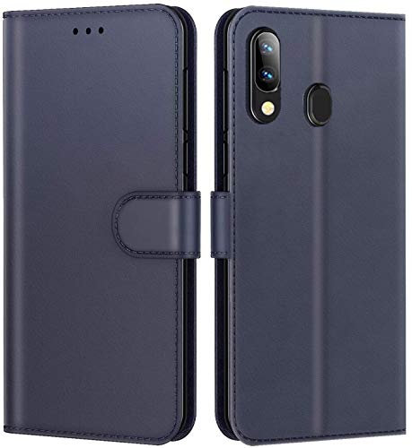 New&Teck Coque Samsung Galaxy A20E Housse Etui Portefeuille Cuir Multifonction, Fermeture Magnétique à Clapet Anti-Choc (Bleu)