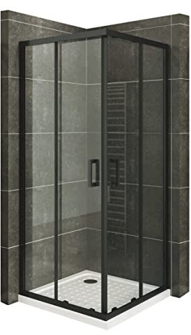 i-flair Duschkabine Danielle mit Schiebetüren 75x90 cm Höhe: 190 cm Eckdusche mit Rollensystem aus durchsichtigem 6mm NANO ESG Glas und schwarze Aluminium Profile DK79