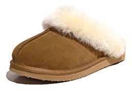 Reissner Lammfelle | Engel Hausschuhe Nadine | Pantoffel | Veloursleder | Innenfutter echtes Merino Lammfell | mit Fellkranz | Camel 40