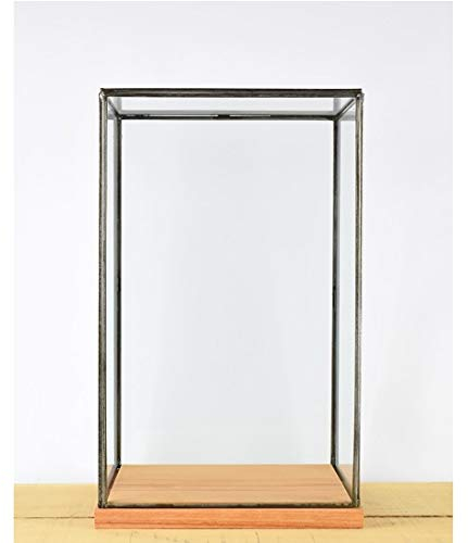 EMH Boîte vitrine fabriquée à la main en verre et métal noir avec base en bois 42 cm