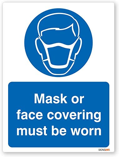 Mask or Face Covering must be worn - Self adhesive vinyl sticker 150mm x 200mm - Pack of 5