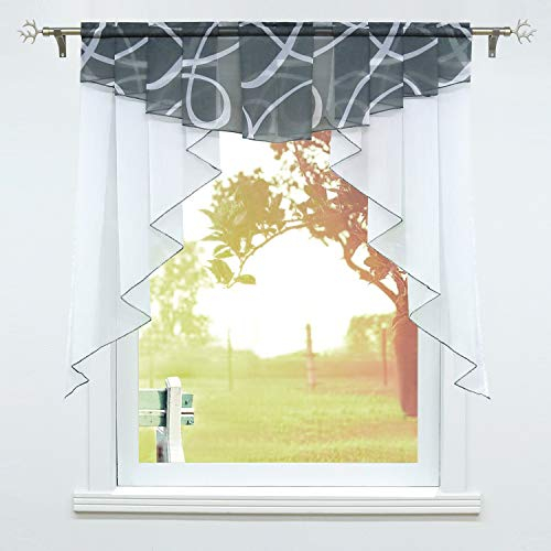 SCHOAL Scheibengardinen Küche Bistrogardinen Voile Transparente Kurzgardinen Kleinfenster Gardinen mit Kräuselband/Tunnelzug 1 Stück BxH 120x145cm Grau