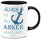 Tassenbrennerei Tasse mit Spruch Jesus ist der Anker meiner Seele - Kaffeetasse - Christliche Geschenke - Herbräer 6:19 - Spülmaschinenfest (Schwarz)