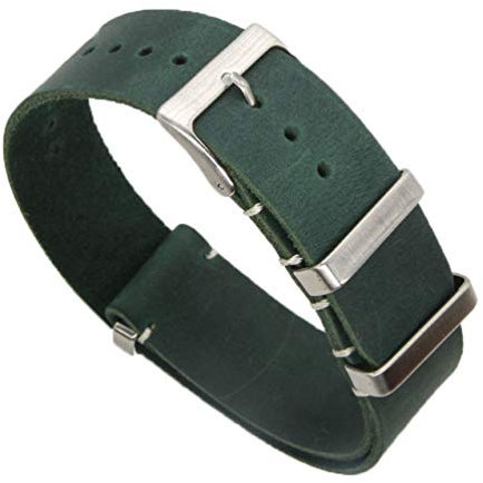 TikTako Leder NATO Armband 18mm/20mm/22mm/24mm Edelstahl-Wölbung Männer ersetzen Armband Strap Grün, 18mm