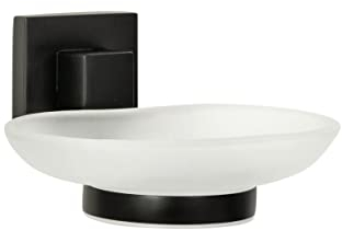 FACKELMANN Seifenablage New York/hochwertige Ablageschale für Seife mit Wandhalterung/Maße (B x H x T): ca. 13 x 6 x 12 cm/Accessoire fürs Badezimmer & WC/Halterung: Schwarz/Schale: Weiß