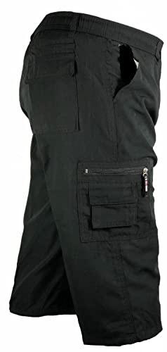look now Mens 3/4 Summer Shorts Elasticated Waist Cargo Combat Three Quarter Holiday Pants (MM - Black, Medium)