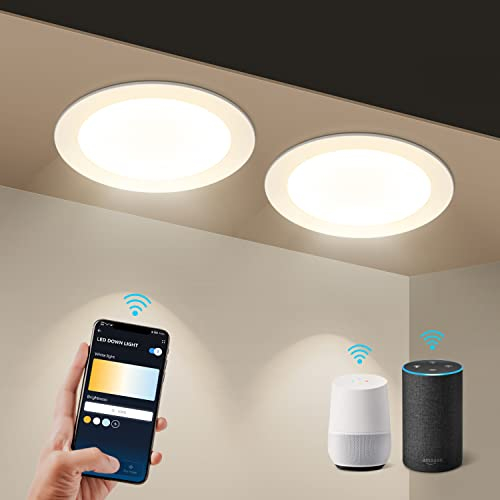 Aigostar 9 W inteligente Downlight LED, 2 Pack focos empotrados de 780 LM Wi-Fi, compatible con Alexa y Google Home, Regulable de luz cálida a blanca 3000-6500K, Φ118-128 mm