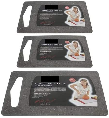 Poundsaver Thick Plastic Chopping Board Set of 3, Plastic Cutting Board, Juice Grooves, Non Porous, Easy Grip Handle, Non Slip Food Preparation Best for Chef, Kitchen and Professional Use (Black)