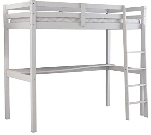 Arredo Stock Letto singolo a soppalco con scrivania inclusa, 90x190x176 cm (Bianco laccato)