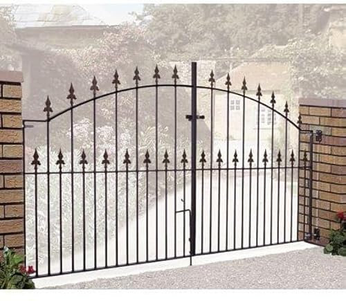 Cannock Gates Saxon Spear Top Arched Double Driveway Gate - Solid Steel - Fits Gap of 3048 mm x 1245 mm High - Electro Galv./Black Powder Coated