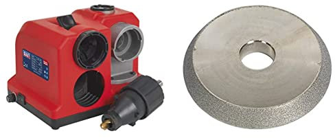 Sealey SMS2008 Drill Bit Sharpener, Bench Mounting, 80W, 173mm x 235mm x 196mm, Red & SMS2008.10 Grinding Wheel for SMS2008, Silver