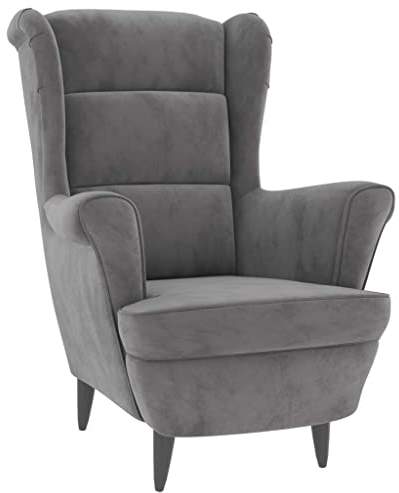 KOIECETA Sessel Ohrensessel Loungesessel Fernsehsessel Relaxsessel Wohnzimmersessel Moderner Bequemer Armsessel Polstersessel Lounge Hellgrau Samt