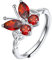 SILVERCUTE Frauen 925 Sterling Silber Schmetterling Ring Einstellbare Statement Ring CZ Siegelring Geburtsstein Rubin Ring Silberring Fingerring Verstellbare Glücksring Modeschmuck für Verabredung