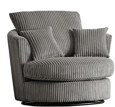 New Luxor Grey Fabric Swivel Chair Jumbo Cord Fabric Single Seater 360 Rotation (Grey, Swivel Chair)