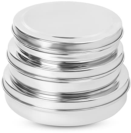 KSJONE Stainless Steel Chocolate Flat Slim and Sleek Canisters/Puri Dabba/Storage Containers Set of 3 Pcs Big Set (23 Oz, 30 Oz, 40 Oz)