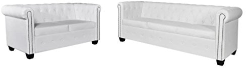 Keketa Chesterfield Sofa 2-Sitzer und 3-Sitzer Sofagarnitur Couchgarnitur Sofa Couch für Wohnzimmer Sofa Wohnzimmer Lounge Rückenlehnensofa Kunstleder Weiß